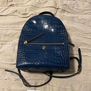 Tory Burch Croc Embossed Blue backpack